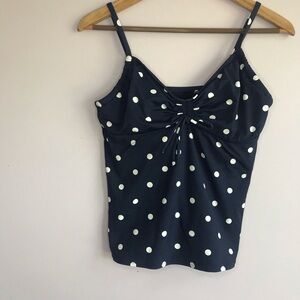 Lands End Navy Polka Dot Shirred Tankini 10